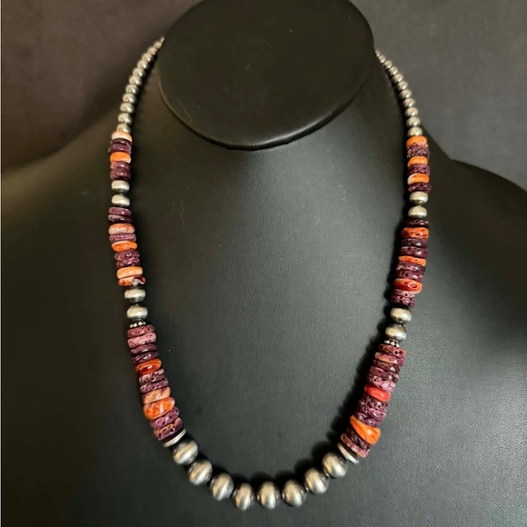Sterling silver purple orange spiny oyster necklace 22 inch